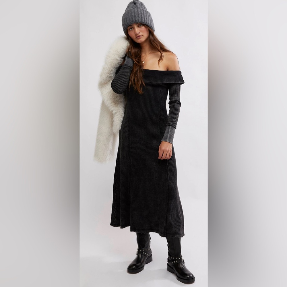 NWT Free People Monty Midi Dress in Washed Black 🖤